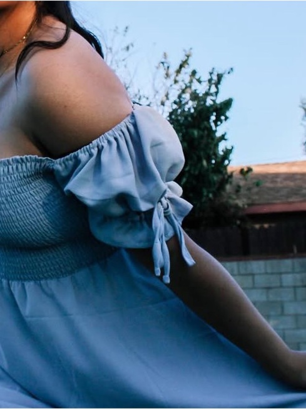 Light Blue Ruffle Sleeve Mini Dress